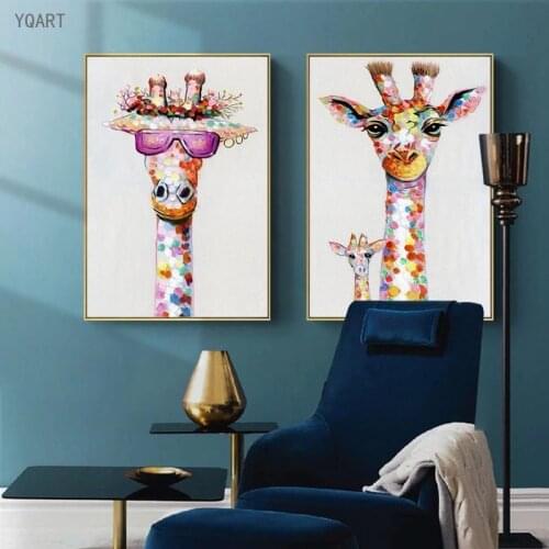 Funny Giraffe Family Canvas Printed Painting Cartoon Posters Modern Animal Print Wall Art Pictures for Kids Bedroom Decor