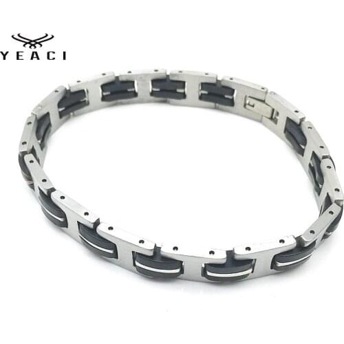 YEACI New Fashion 1Pcs Hip Hop Rock Mens Bracelet Punk Stainless Steel Silicone Bracelet for Men Free Shipping S-111