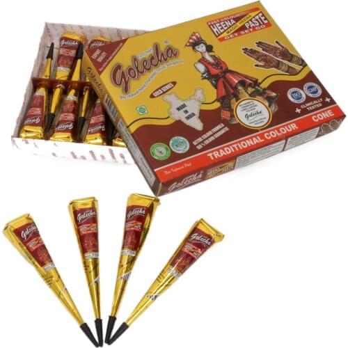 Golecha 12pcs 25g Natural Dark Red Mehndi Henna Cones Indian Henna Tattoo Paste For Temporary Tattoos Sticker Mehndi Body Paint