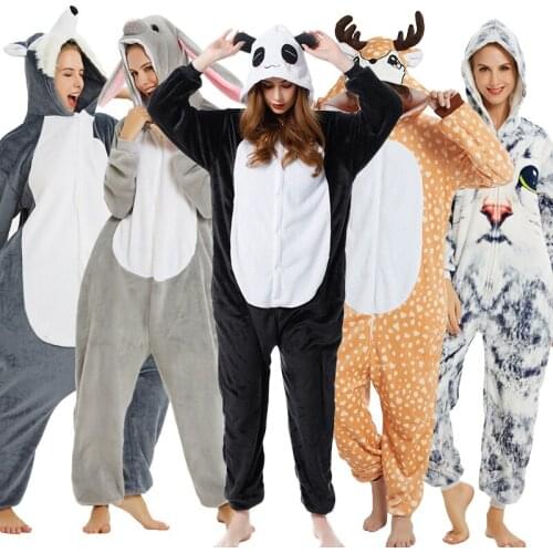 Winter Unicorn Pajamas Sleepwear Women Onesies Adult Cartoon Panda Kigurumi Stitch Pyjamas Plush Flannel Homewear Animal Nightie