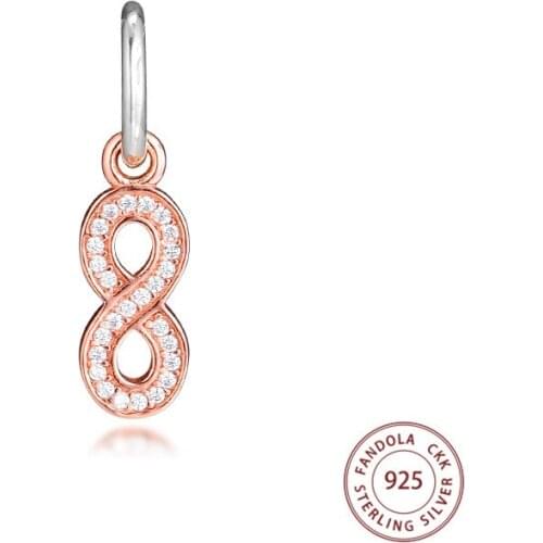 Authentic 925 Sterling Silver Rose Gold Infinity Clear CZ Charms Beads Fits Women Bracelets Bead Original Jewelry perles pour