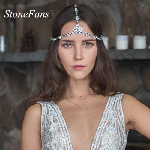 Stonefans Bridal Hair Accessories Tiara Luxury Crystal Forehead Headband Rhinestone Head Chain for Women Headpiece Hair Jewelry