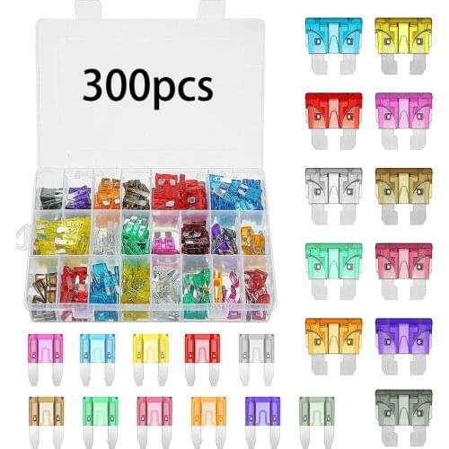300pcs 2/3/5/7/10/15/20/25/30A Fuse Car Blade Fuse Assortment Assorted Kit Mini Small Size Blade Set Auto Truck Automotive Fuse