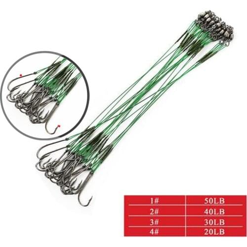 20Pcs/Lot Trace Wire Leader Fishing Hook Rigs Anti-Bite Stainless Steel Wire Line Leader Rigs Tied w/Crane Fishing Swivels Barb