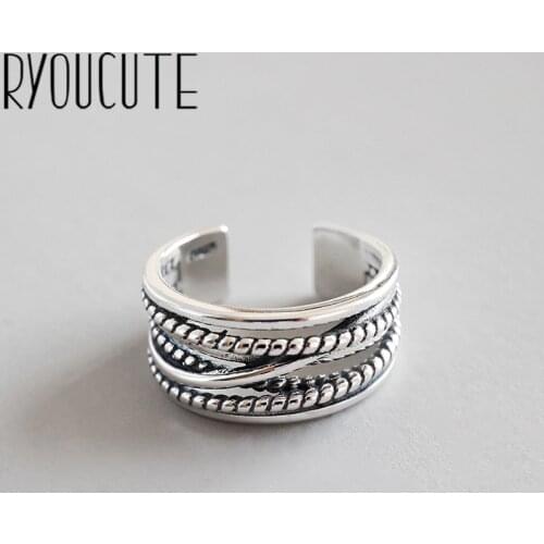 RYOUCUTE Real Pure Silver Color Jewelry Vintage Layered Large Rings for Women Wedding Finger Open Ring Anillos Anelli