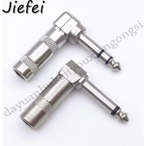 5-100Pcs 6.35mm Jack Microphone plug Connector Right Angle Male Assembly 6.3mm mono / stereo Nickle plating Audio Plug