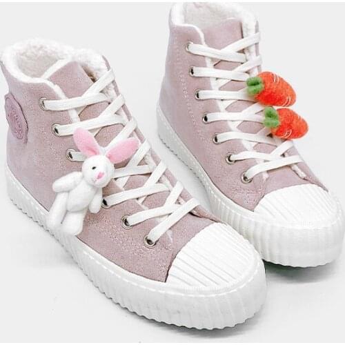 Cute Rabbit Lolita Flats High Top Mori Girl Lolita Princess Winter Sneaker Japanese Sweet Plus Velvet Women Kawaii Walking Shoes