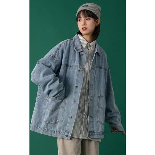 Back Rainbow Print Cowboy Coat Loose Fashion BF Korean Denim Jacket Top Spring Autumn Womens Leisure Long Sleeve Cargo Chaqueta
