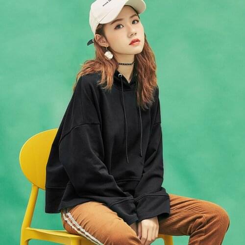 Abrini 2021 Oversized Hoodie Women Black Hooded Sweat Capuche Femme Sudaderas Clothes Cute Streetwear Preppy Style Sweatshirt