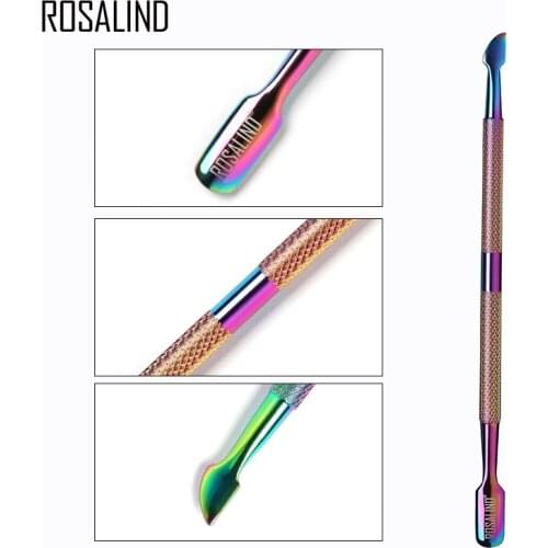 ROSALIND 1PCS Cuticle Pusher Rainbow Stainless Steel Cuticle Nail Art tools 2 Way Spoon Pusher Pedicure Manicure Remover Tools