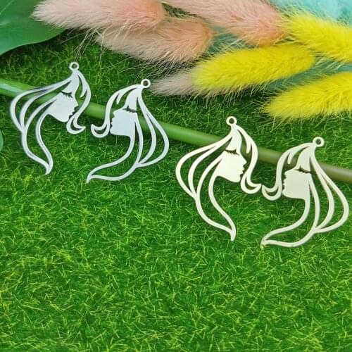 10pcs/Lot Earrings DIY Accessories Long Hair Feman Head Metal Charms Hollow Out Queen Simple Design Pendants Charm Jewelry Make