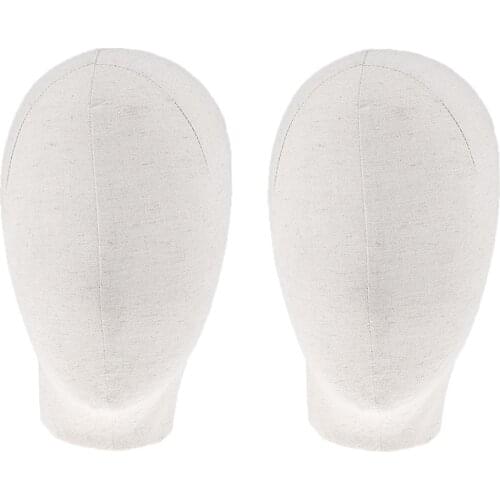 21" Canvas Block Mannequin Head Wig Making Glasses Holder Display Beige 2pcs