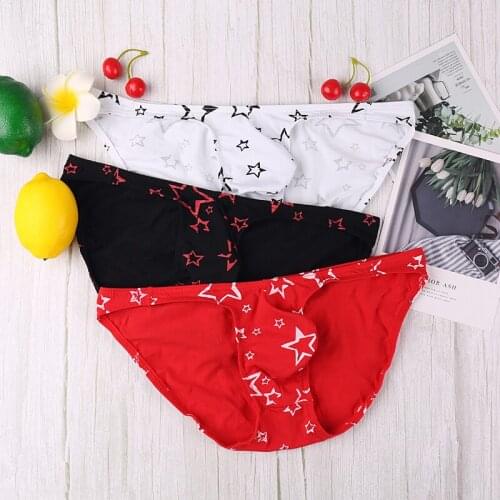 3PCS Low Waist Transparent Cotton Briefs Print Underpants Mens Underwear Bulge Penis Pouch U Convex Panties Jockstrap Gay Homens