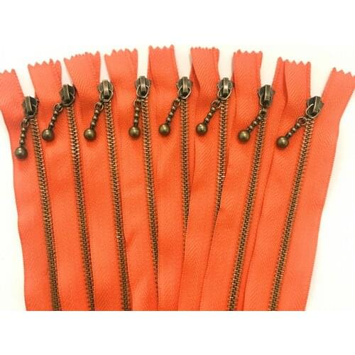 5pcs orange 3# (20-50cm) 8-20inch Round bead modeling copper zipper metal zipper