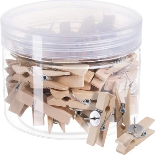 50PCS Push Pin with Wooden Clips Pushpins Tacks Thumbtacks for Cork Boards Artworks Notes Photos, Craft Projects, Offices