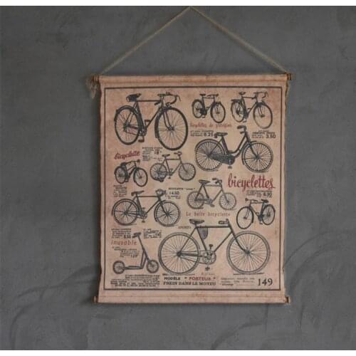 American rustic retro Linen murals Offbeat Nostalgic bike painting vintage chic Frameless canvas and decorative wall painting