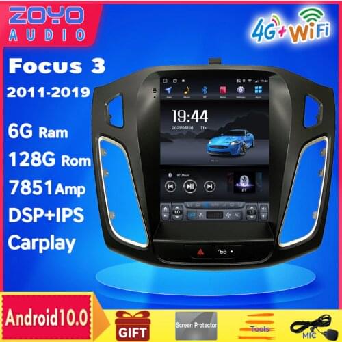 Android 9.0 10 OS 10.4 inch IPS vertical screen car gps multimedia radio bt navigation player for ford focus salon 2012-2018