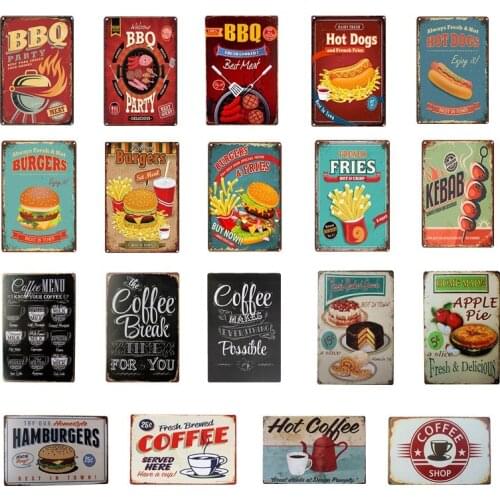 BBQ CoffeeMenu Hamburger cafe Bar Pub Wall Decor Metal Sign Vintage Home Decor Tin Sign Wall Plaque Cool Metal Plate