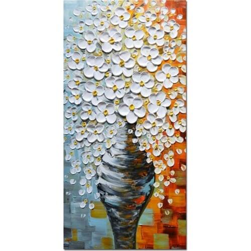 Large Hand Painted Flowers Canvas Oil Paintings Vase Vertical Wall Art Abstract Wall Paintings for Living Room Bedroom Pictures