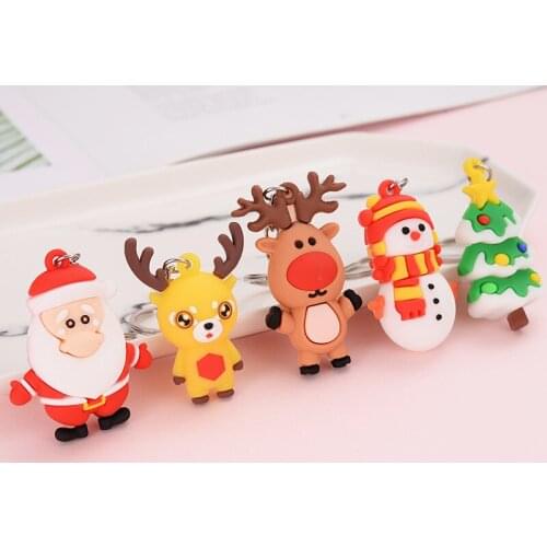 Cute Santa Claus Doll Keychain PVC Elk Snowman Key Chain Key Ring Christmas Tree Decor Kids Xmas Trinket Gift Key Holder