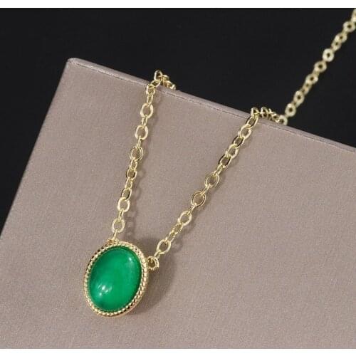 Funmode Oval Shape Gold Color Link Chain Green CZ Charms Necklace Pendant For Women Dress Accessories pentagram FN99