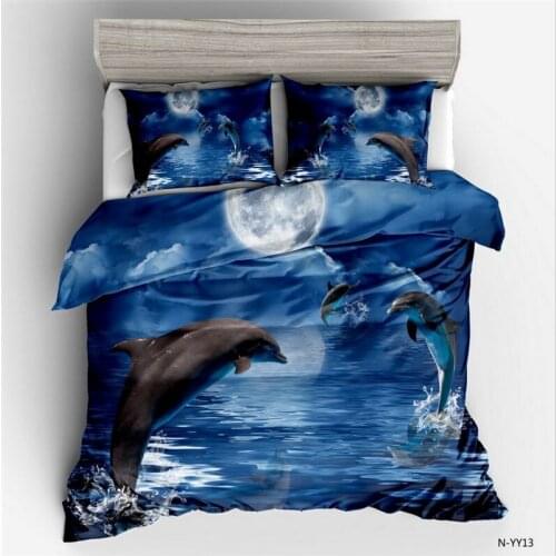 3D Kids Bedding Set Animal Dolphin Lovely Duvet Cover Quilt Cover Pillow Cases Comfortable Deep Blue Bedclothes King Queen Full