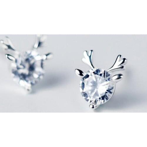 Girls' 100% Real. 925 Sterling Silver Fine Jewelry Crystals Deer Antler Head Stud earrings GTLE1685