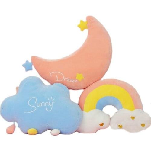 Fantastic Girl Room Rainbow Cloud Moon Decor Super soft PLush Girly Whwther Throw Pillow Stuffed Rainbow Hug Message Cushion kid