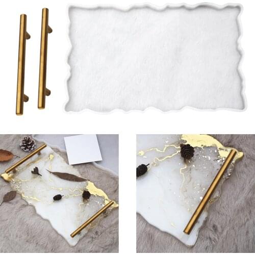 Silicone Resin Tray Molds Resin Epoxy Mold for Tray for Serving Board with 2pcs Gold Handles Agate Plater Molds