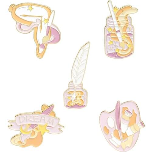 Artist Enamel Pin Custom Brush Palette Paint Clock Badges for Shirt Coat Lapel Pin Brooches Jewelry Gifts Kids Friends Wholesale