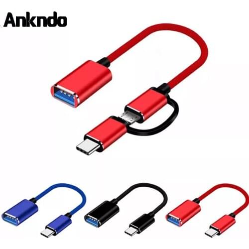 ANKNDO 2 In 1 Usb Otg Adapter Cable Usb 2.0 To Type C Micro Usb Data Interface Converter for Macbook U Disk Type-C Adapters