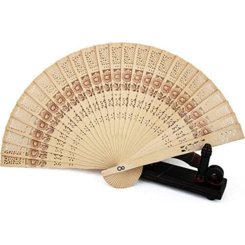 Chinese Original Wooden Carved Hand Fan Folding Bamboo Wedding Bridal Party Fan Hot Sale Party decor Women