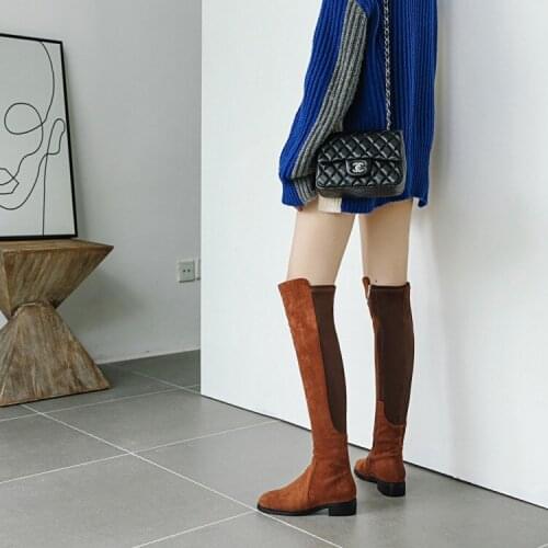 Red knee high boots, low heels, thick heels, womens suede high riding boots