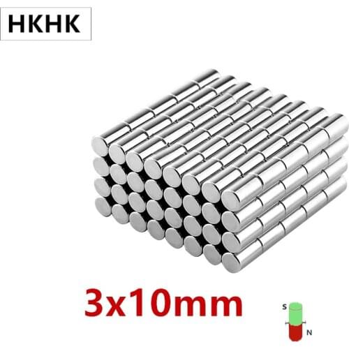 HKHK 200-1000PCS Diameter Round Cylinder Magnets 3x10 mm magnet encoder 3mm x 10mm strong magnetic standard 3x10 mm