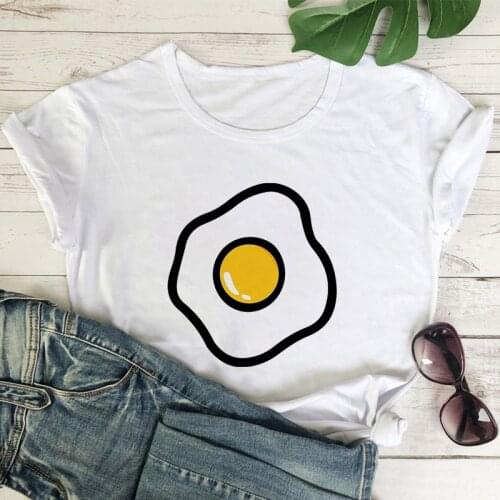 Summer T-shirt Women White Tshirt Short Sleeve tshirt Simple T-shirt Fried egggraphics print Tshirt Fun Cartoon T-shirt Girls