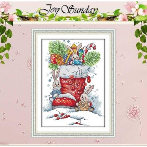 The rabbit in the Christmas counted Cross Stitch 11CT 14CT Cross Stitch Set Wholesale DIY Cross-stitch Kit Embroidery Needlework