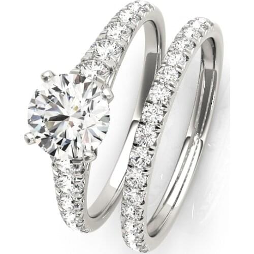 925 Silver Ring Set 1.0 Carats Round Cut Simulated Diamond Wedding Bands Engagement Fashion Jewelry For Women