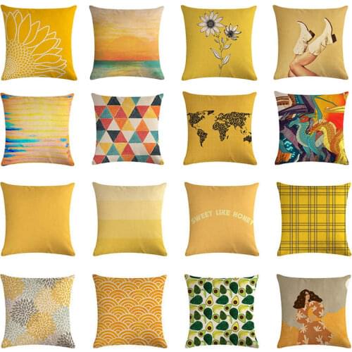 Pillow Case Yellow Geometric Fall Autumn cotton linen cushion cover decorative pillow case 45x45cm Yellow Flower Throw Pillow