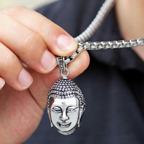 New Design Stainless Steel Silver Color Chain 3D Buddha Head Men Punk Jewelry Pendant Necklace Free Box Chain 24'' Fashion Gift