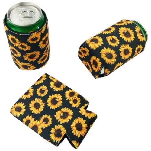Sunflower Can Cooler Neoprene Can Foldable Stubby Holders Beer Cups Cover For Summer Can Cooler Hot Sale SN1330