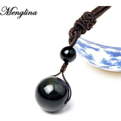 Menglina Black Obsidian Rainbow Eye Ball Pendant Necklace Women Men Natural Stone Lucky Blessing Couple Necklace Dropshipping