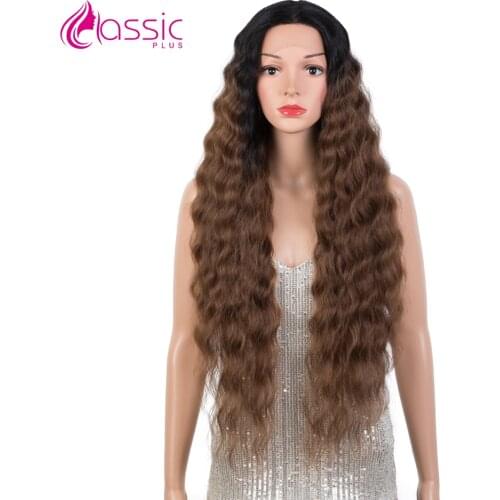 30 Inch Long Lace Wigs For Women Brown Ombre Colored Synthetic Cosplay Wig 180% Density Water Wave Middle Part Lace Wigs