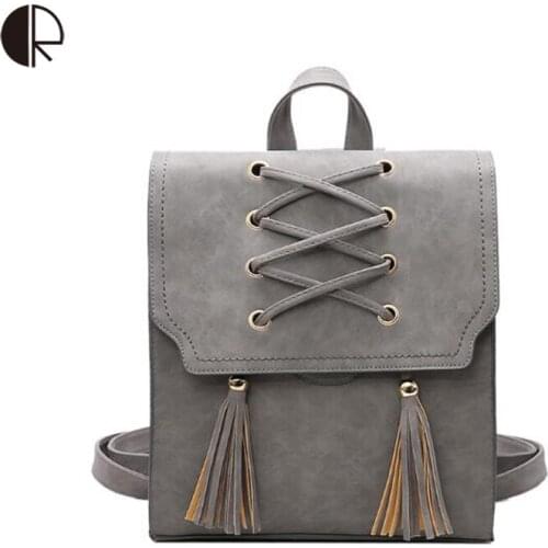 Hot Women Tassel Backpack Teens Retro Ethnic Style Bandage Backpacks Girls Black/Gray/Brown/Pink School Bag Female Bagpack