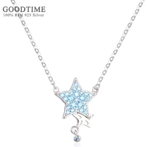 Luxury Necklace For Women Pure 925 Sterling Silver Star Pendant Jewelry Rhinestone Necklace Valentines Day Gift For Girl Party