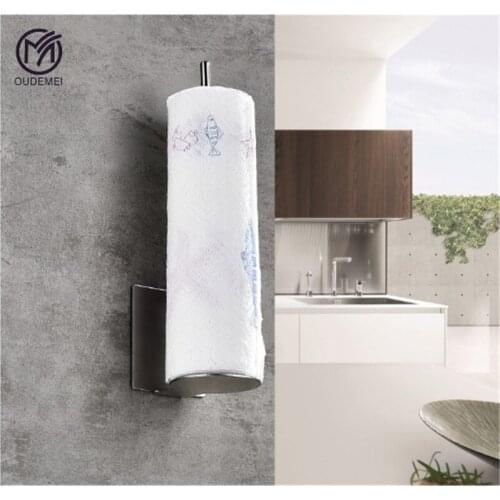 Roll Paper Towel Holder Bathroom Suction Hanger Tissue Rack Kitchen Towel Hook Silver Glossy