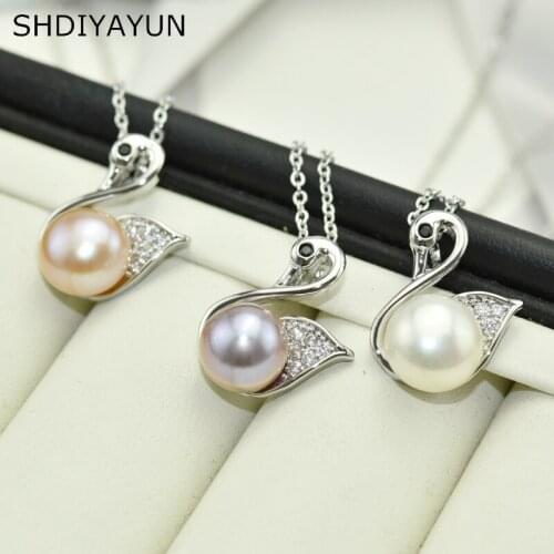 SHDIYAYUN Trendy High Quality 925 Sterling Silver Jewelry Pearl Jewelry Swan Necklace Natural Pearl Beautiful Pendants For Women