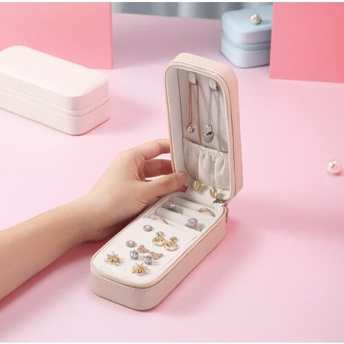 2021 Earring Holder Zipper PU Leather Jewelry Box Portable Storage Organizer Women Jewellery Display Packaging Travel Box