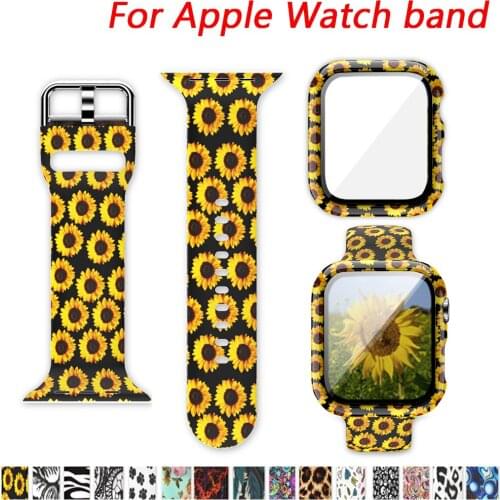 Case+Strap for Apple watch SE band 40mm 44mm 42mm 38mm Printing silicone wrist belt bracelet correa for Iwatch 3 4 5 6 SE