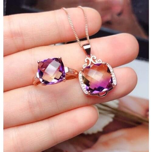 Natural and Real Ametrine jewelry set 925 sterling silver 1pc Ametrine pendant,1pc Ametrine ring