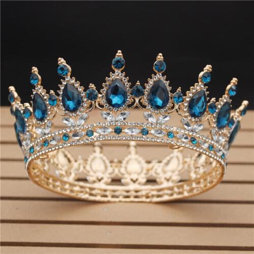 Fashion Queen King Bride Tiara Crown Green Crystal Women Head Piece Bridal Tiaras and Crowns Wedding Hair Jewelry Accessories